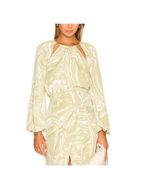 Simkhai Printed Green Tia Tie Neck Blouse Size M